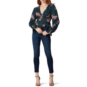 Louna floral low v neck smocked back blouse long sleeve romantic flirty